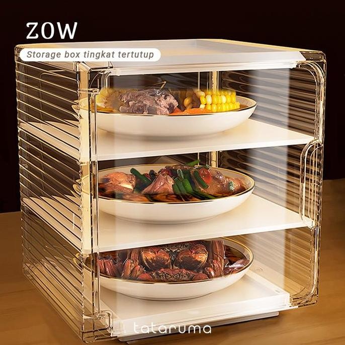 (Expert) ZOW - Food Storage Tertutup Tempat Sayuran Lauk Tingkat Susun Bebas Debu Hemat Tempat