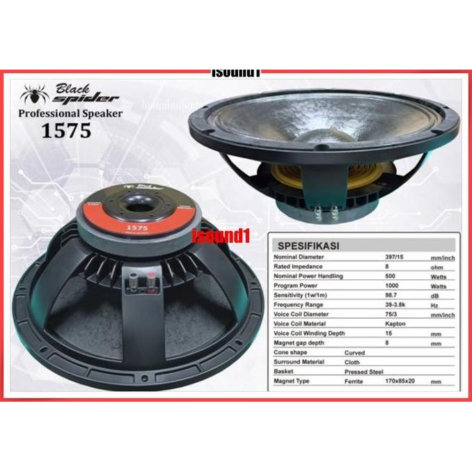 SPEAKER BLACK SPIDER 15 INCH 1575 KOMPONEN BLACKSPIDER 15IN ORIGINAL VOICE COIL 3 IN MAX 1000 WATT