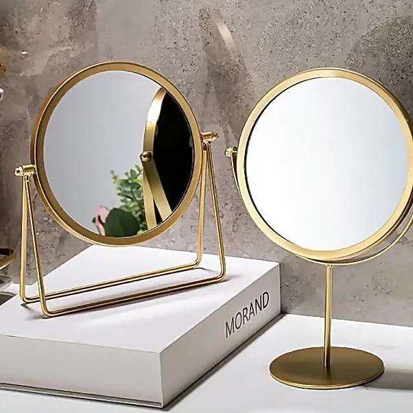 Kaca Rias Make Up Cermin Rias Meja Bulat Make Up Kaca Elegan Dan Minimalis Warna Gold