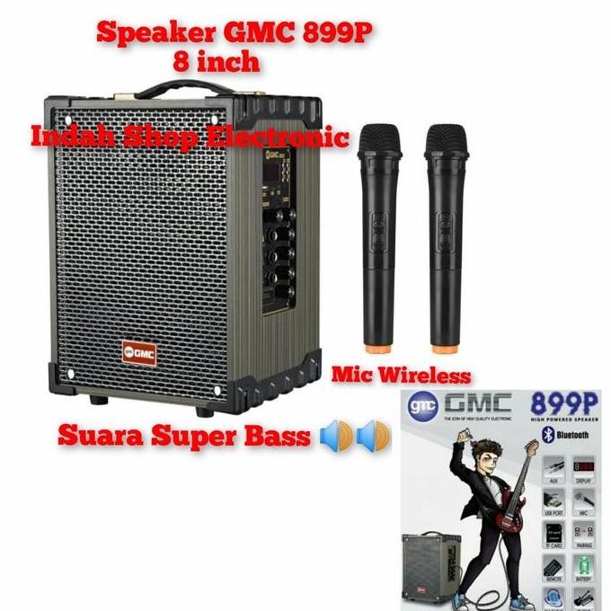 Speaker Portable Gmc 899P Bluetooth + 2 Mic Wireless Super Bass 8Inch Original