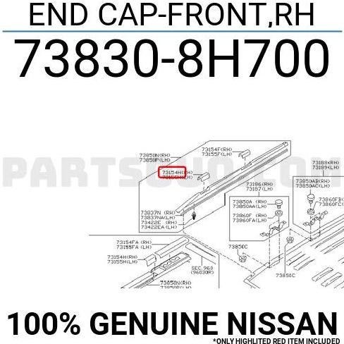 COVER ROOF RACK DEPAN KANAN NISSAN XTRAIL T30 73830-8H700 ASLI 100% GENUINE NISSAN