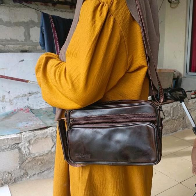 New [100% Kulit Sapi Asli] Tas Selempang Kulit Pria Wanita Handbag Pria Wanita Kulit Asli Tas Tangan