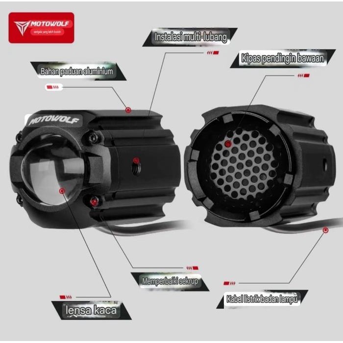 Motowolf Brontosaurus L2 Lampu Sorot Motor Mini D2 Intelligent Light Sensor Original Dan Terpercaya