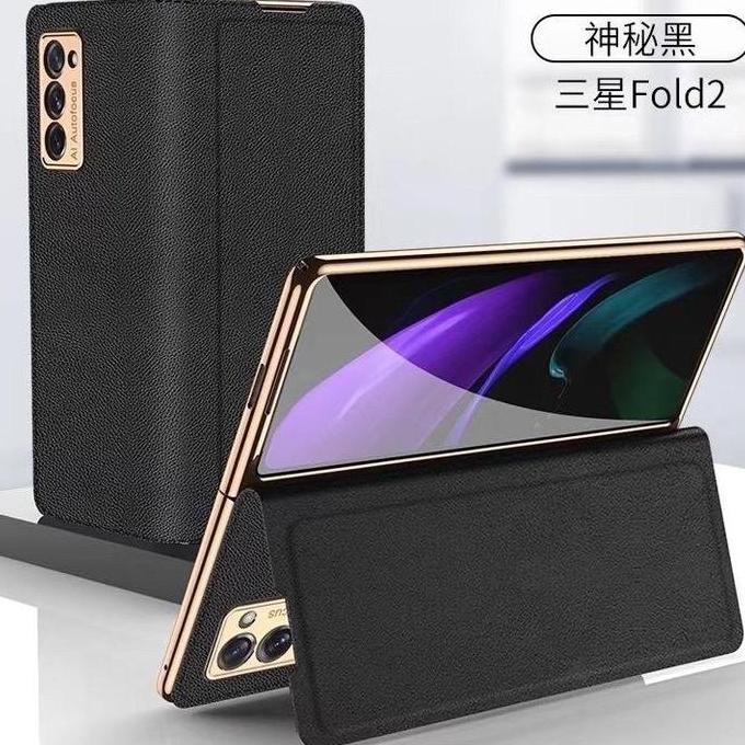 Case Samsung Galaxy Z Fold 2 Flip Leather Phone Magnetic Gkk Samsung Fold 2 5G Black Gold Premium