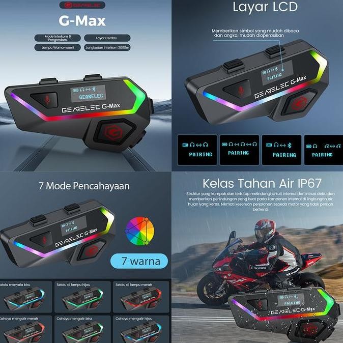 G-Max Bluetooth Headset Helm Sepeda Motor 6 Orang Intercom 2000M
