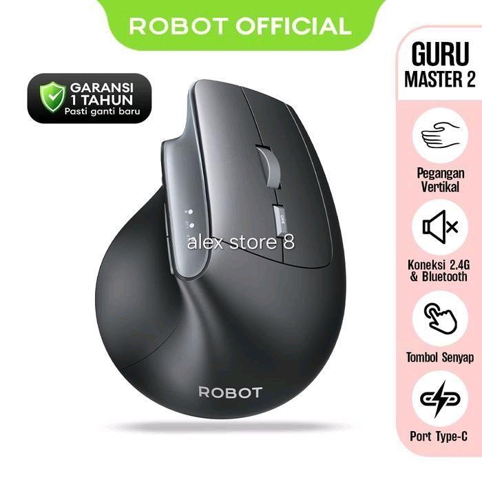Mouse Bluetooth Wireless Robot Guru Master 2 Vertical Rechargeable Battery Silent Click