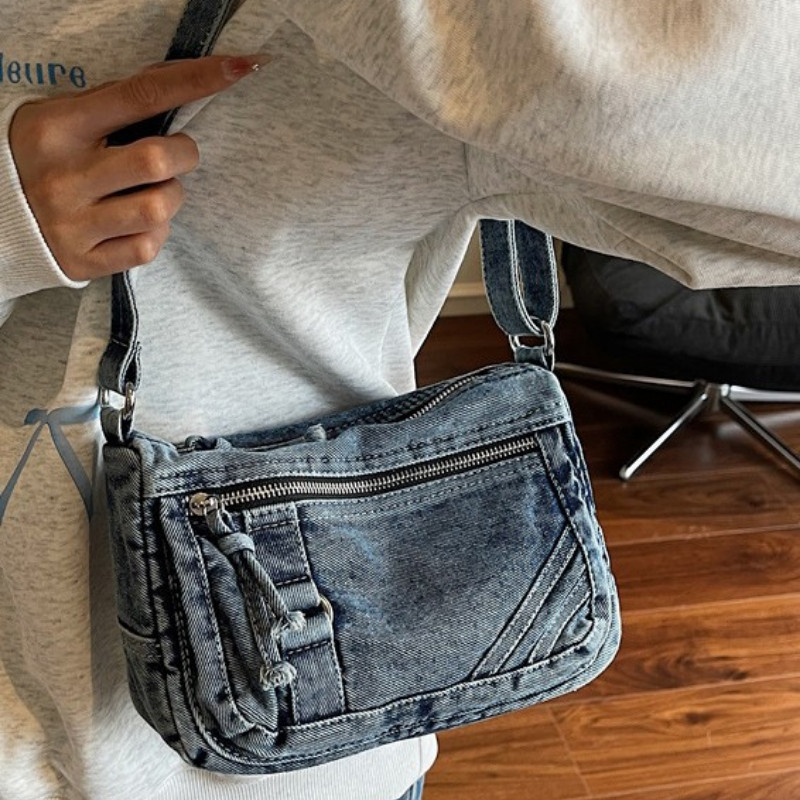 STARDUST BAGSelempang Retro Denim Kapasitas Besar Tas Tas Bahu Tren Hong Kong Yang Trendi