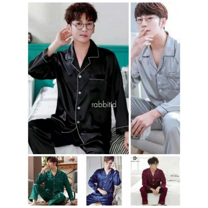 Stelan Baju Tidur Piyama Pp Cowok Pria Lelaki Satin Polos