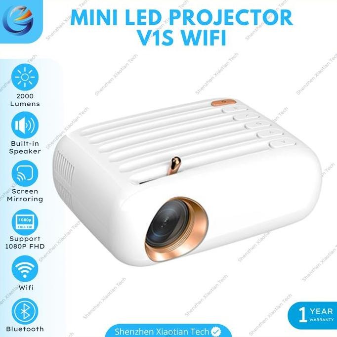 Proyektor Mini Portable V1S Wifi 2000 Lumens | Proyektor Mini 1080P | Proyektor Wifi Bluetooth | Pro