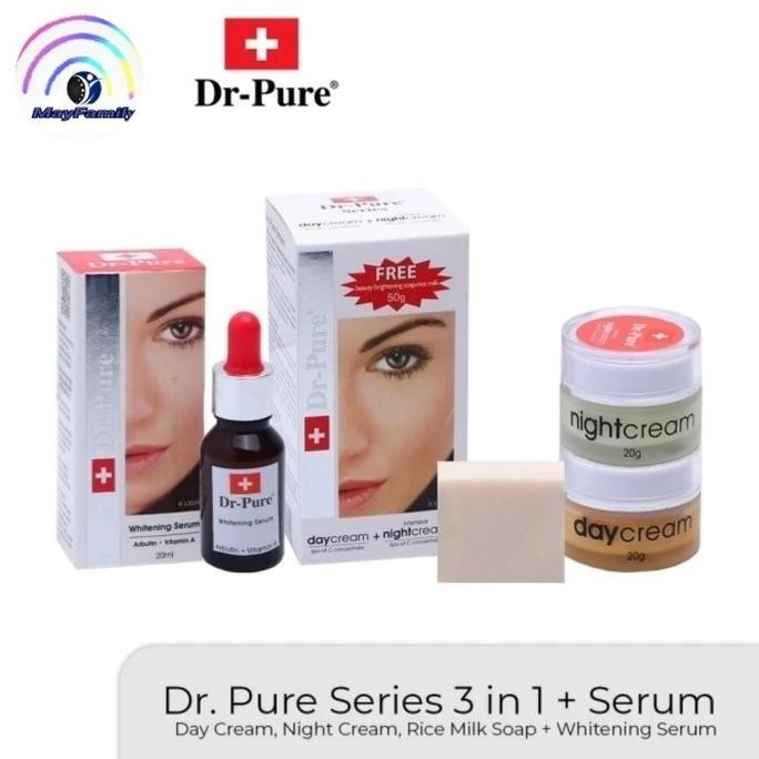 cream dr+pure lengkap serum crem siang dan malam bonus sabun muka