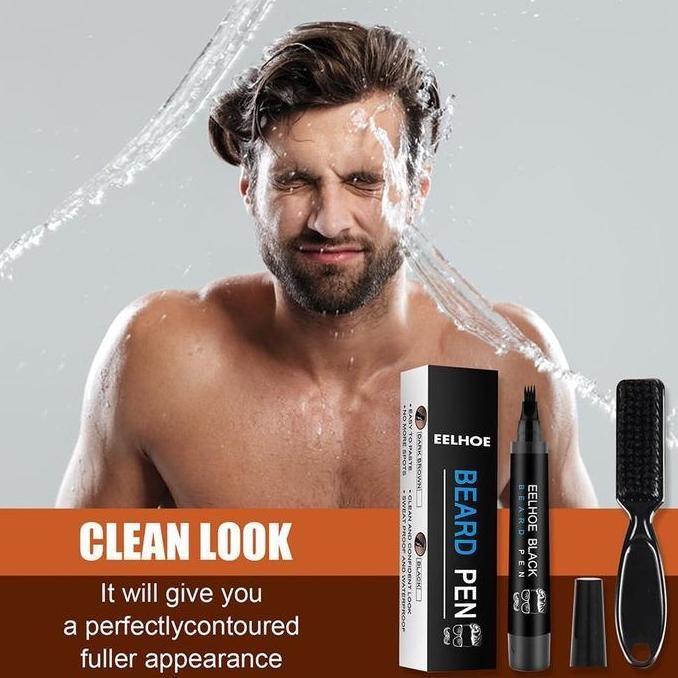 EELHOE Kit Pena Pengisi Jenggot, Pena Jenggot Hitam Kotak Coklat Tua Alami + Kit Kuas, Mengisi Celah
