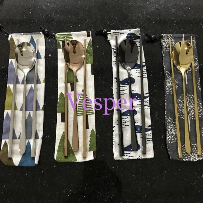 Sendok sumpit korea / sendok sumpit warna rosegold hitam gold / sujeo