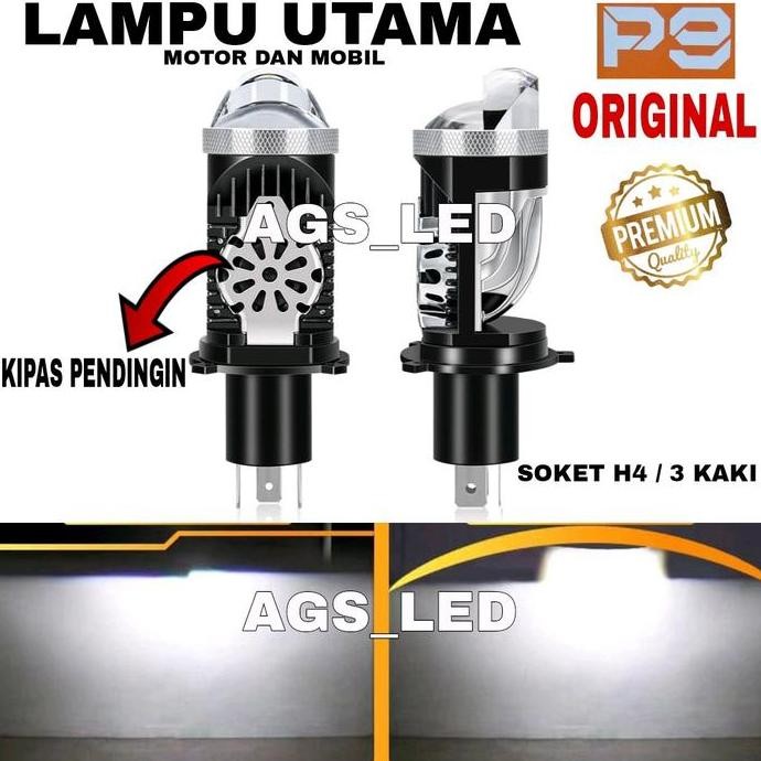 Lampu Utama Ori Projektor H4 P9 Cahaya Super Terang Cut Off Biled Light / Lampu Utama Motor Soket H4