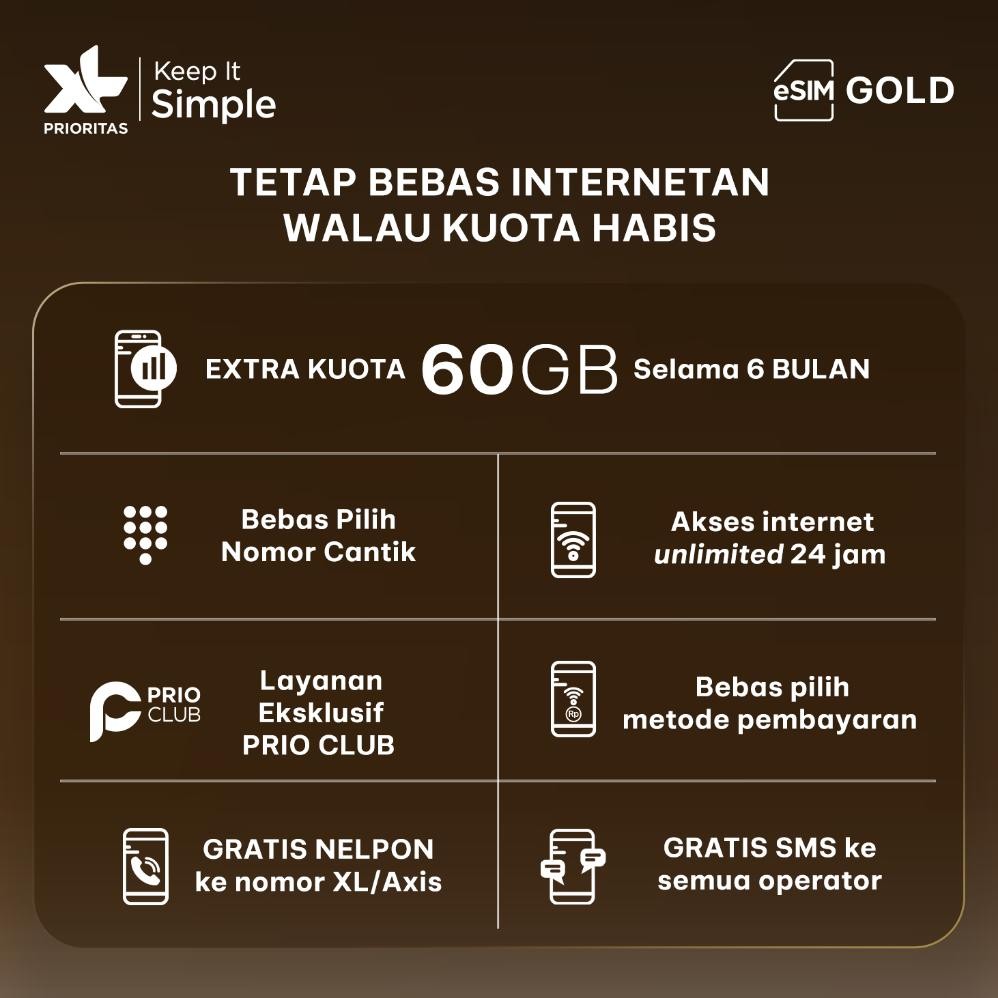 Hot Sale - BARU eSIM XL PRIORITAS Gold Unlimited FUP 70GB/bln 