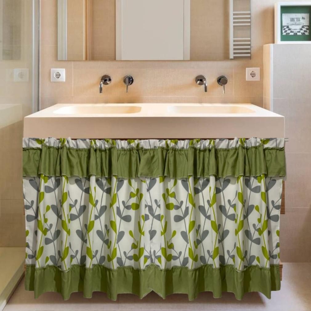 Recomend (Premium)Gorden kolong dapur motif daun hijau | Tirai kolong | Gorden minimalis | Bisa cust