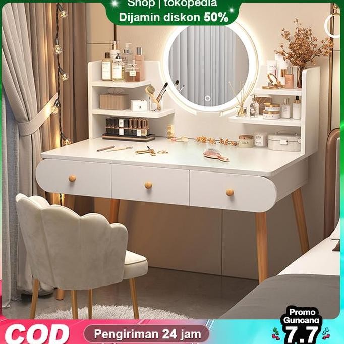 TERBARU - Meja Rias Meja Putih Minimalis Meja Kosmetik Minimalis Mini Modern Lampu LEDKompensasi Ker