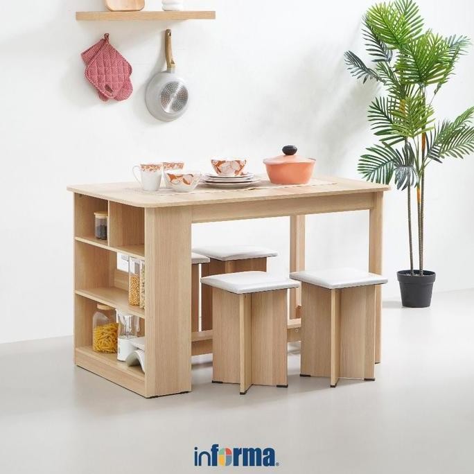 PROMO DISKON - INFORMA MEJA DAPUR MULTIFUNGSI DENGAN STOOL - COKELAT OAK