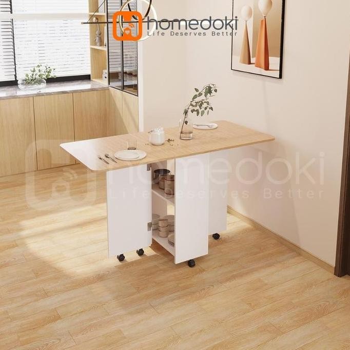 NEW - Homedoki Meja Makan Lipat / Meja Makan / Meja Lipat / Meja Makan Kayu / Meja Lipat Sederhana