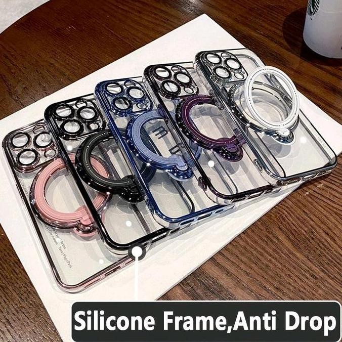 Magsafe Case Magnetik Kick Stand 360 Ring Silicone SoftCase For iphone 14 Plus - iphone 15 Plus CLEA