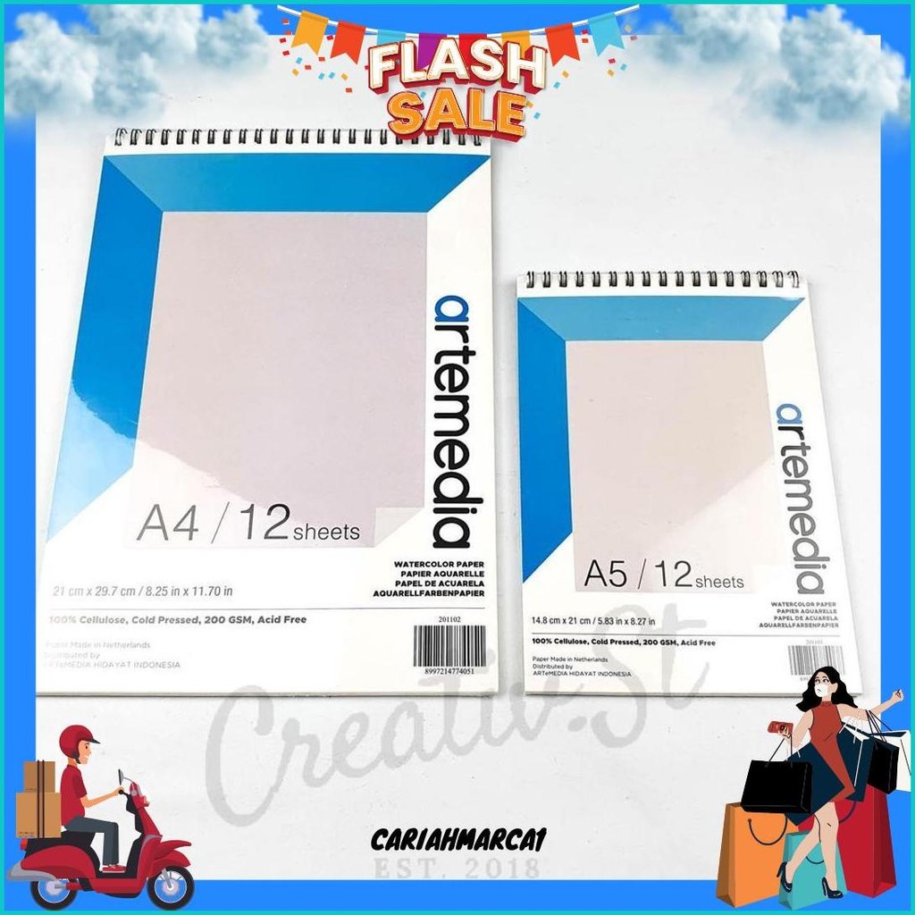 Artemedia Watercolor Book A5 A4 Wirebound Sketchbook 200 Gsm 12 Sheets Cod