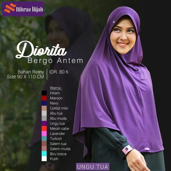 Promo Nibras Hijab Diorita Warna Ungu Tua Jilbab Bergo Bahan Reiny Pet Antem COD