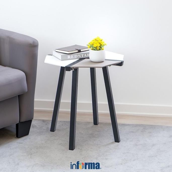 BEBAS ONGKIR - INFORMA DENVER MEJA TAMU KAKI METAL - PUTIH/HITAM