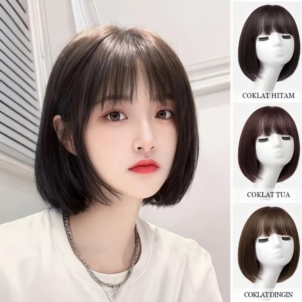 Wig wanita full kepala/Wig rambut pendek/wig rambut asli pendek//Wig pendek 35CMWig natural wanita/W