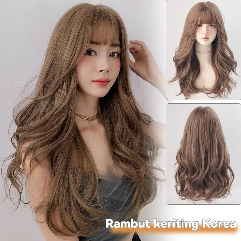 Korean Style Curly/Alami/ Panjang Poni/rambut palsu/rambut palsu wanita/rambut palsu wanita curly/wi