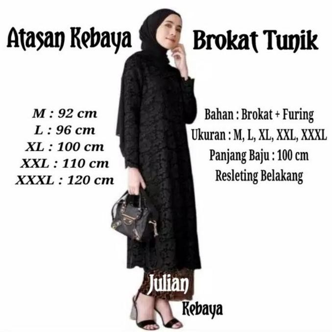 Atasan Kebaya Brukat Tunik Modern Jumbo LD 120cm Brokat Muslim Wanita Panjang Hitam Remaja Dewasa Ka