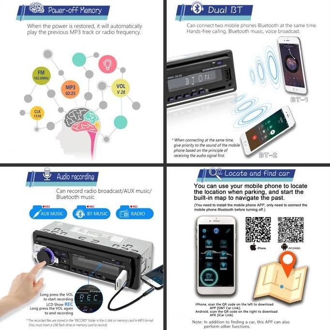 Tape Audio Mobil Jsd-520 Jsd520 Multifungsi Bluetooth Mp3 Fm Radio Usb - D3102