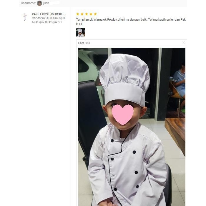 Kostum Koki / Baju Koki + Celana + Topi Anak Uk 3-10 Tahun Tangan Panjang Putih Little Chef Fashion