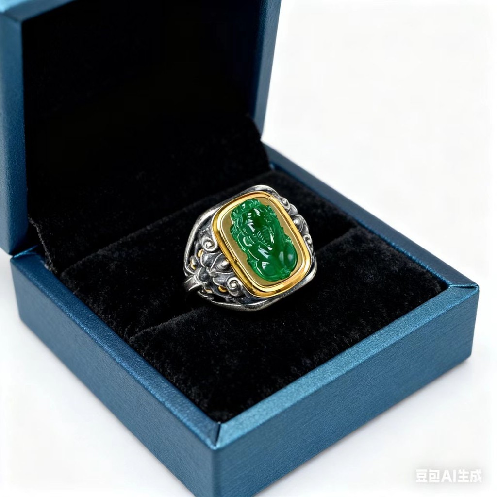 Judul Produk Terlaris Shopee Indonesia: Cincin Pria Perak 925 Batu Giok Hijau Naga Emas Berlapis – A