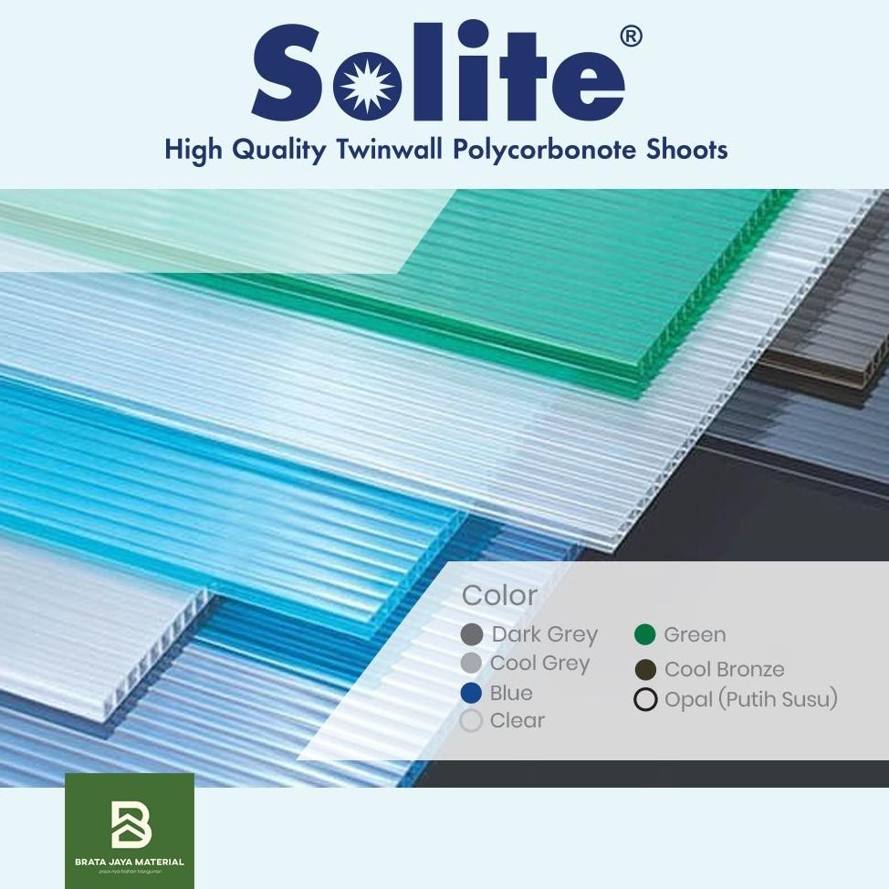 Atap Polycarbonate Solite 4mm Flat Transparant Clear Tembus Cahaya
