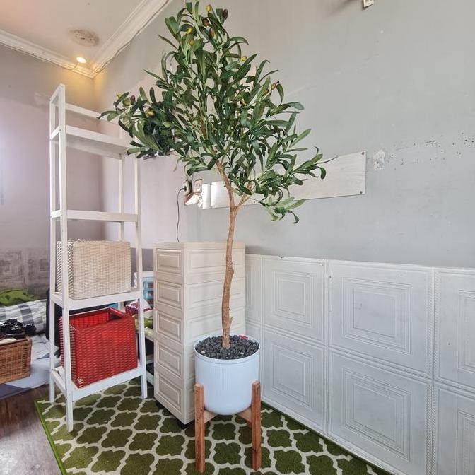 Tanaman Hias Artificial Besar Pohon Zaitun Plastik Pot Nordic