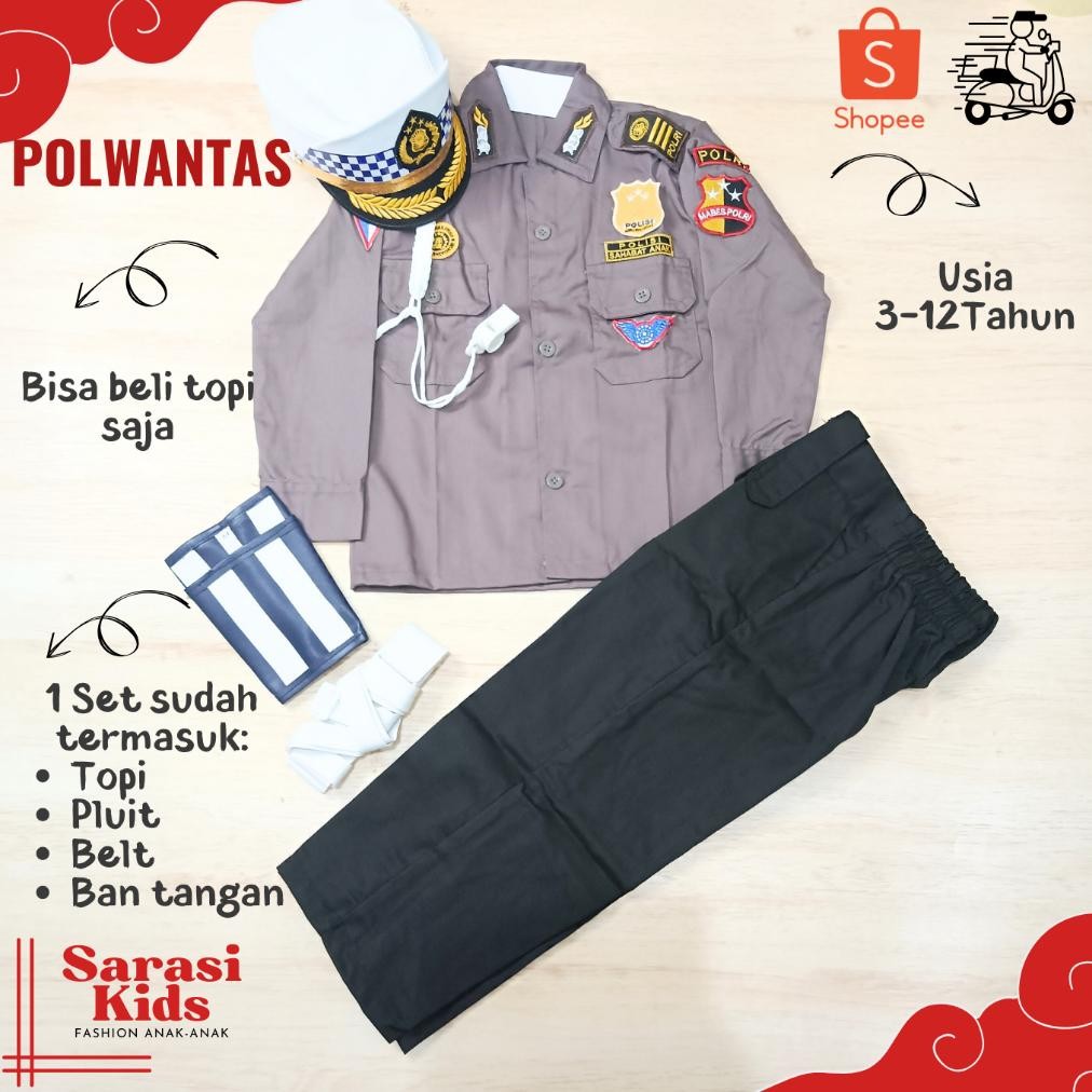 Baju polisi anak perempuan baju pocil anak wanita seragam polisi anak perempuan baju polwan anak tk 