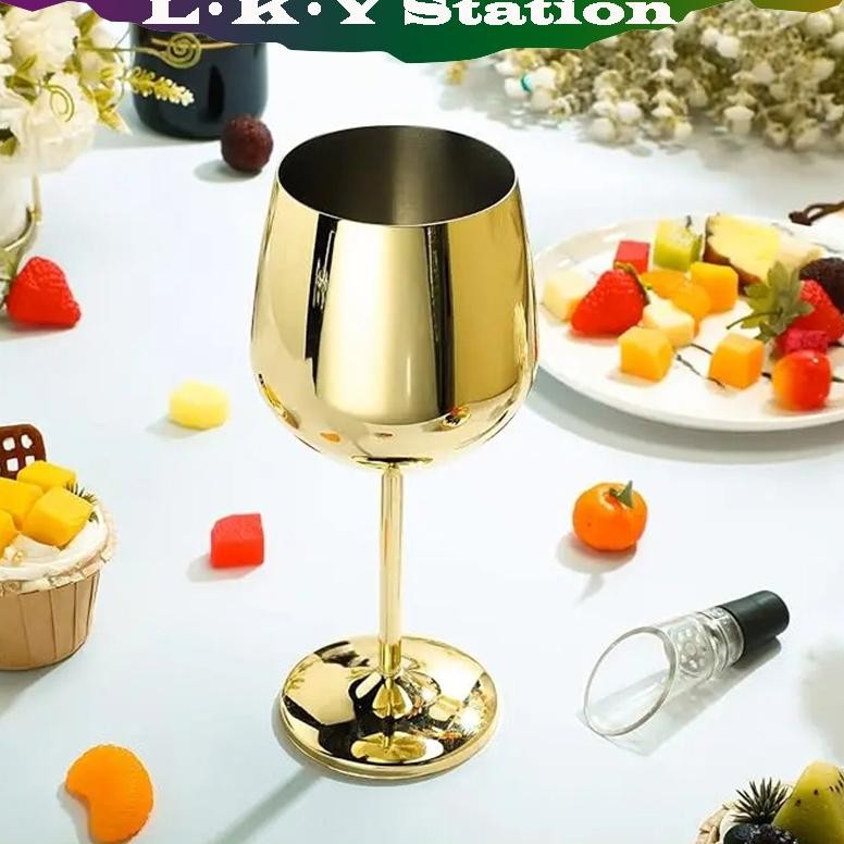 Terlaris 500ml Gelas Wine Goblet Stainless Gold / Red Wine Gelas Wine Goblet Bar Resto Cocktail Cham