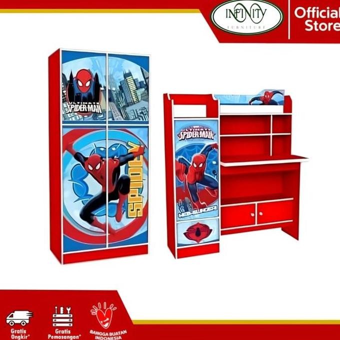Promo Paket Kamar Anak Lemari Pakaian dan Meja Belajar Spiderman WS COD