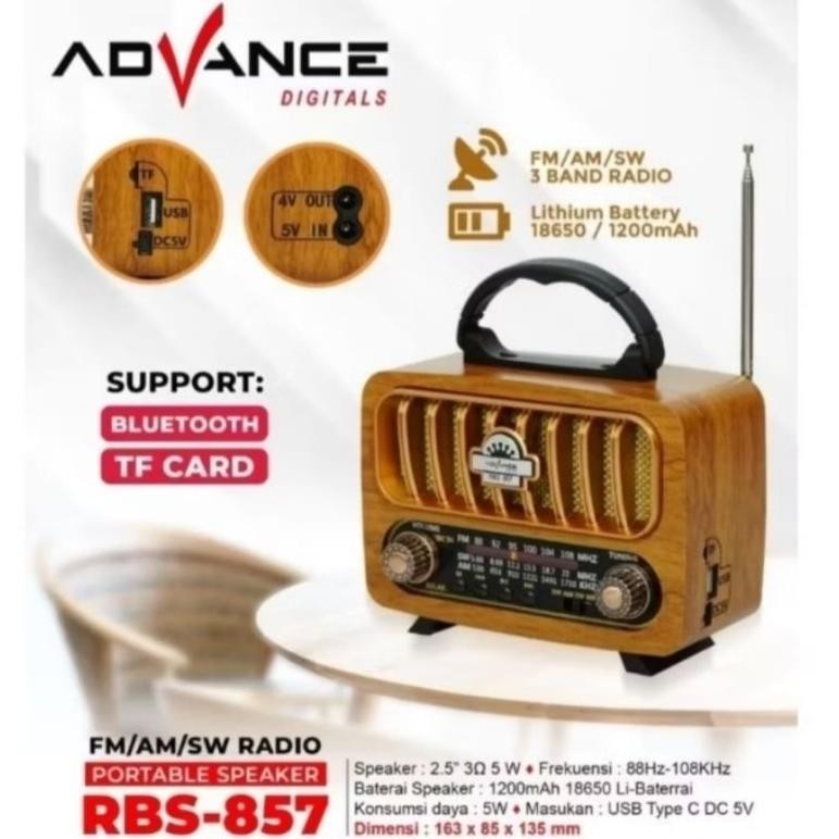 IDEALE- ADVANCE RADIO PORTABLE SPEAKER FM/AM/SW BLUETOOTH USB TF CARD RBS-857
