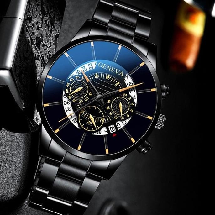 ENOTECA - JAM TANGAN PRIA GENEVA STAINLESS STEEL WASAKI JAM087B5 BESI SILVER COWOK KEREN MURAH