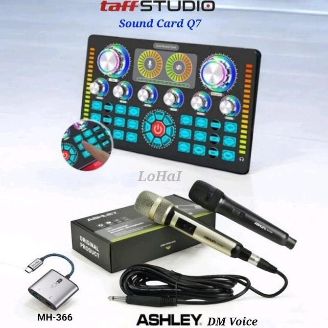 Paket Soundcard Q7 Mic Ashley Dm Voice Microphone Kabel Dynamic Otg Live Streaming