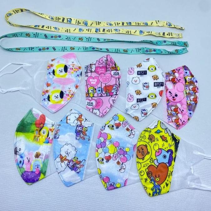 Masker ANAK DUCKBILL 3ply motif kids earloop 3 lapis i-Care - Putih Polos