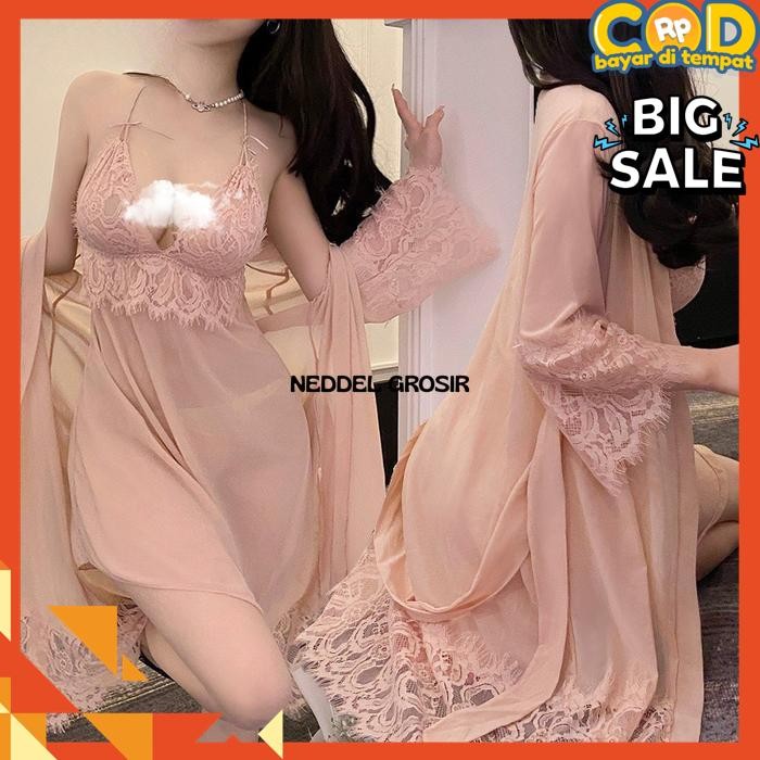 LINGERIE  BAJU TIDUR WANITA RENDA KIMONO SET BIG SIZE  BY NEDDEL GROSIR