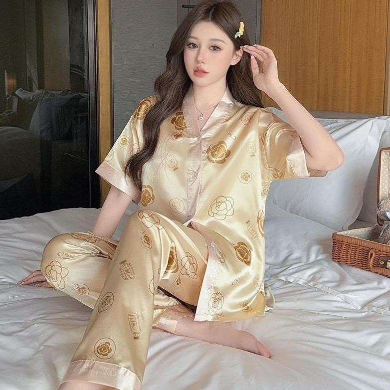 Baju Tidur Wanita Korea Style/baju tidur wanita piyama/baju tidur satin/Dewasa Import Full Kancing M