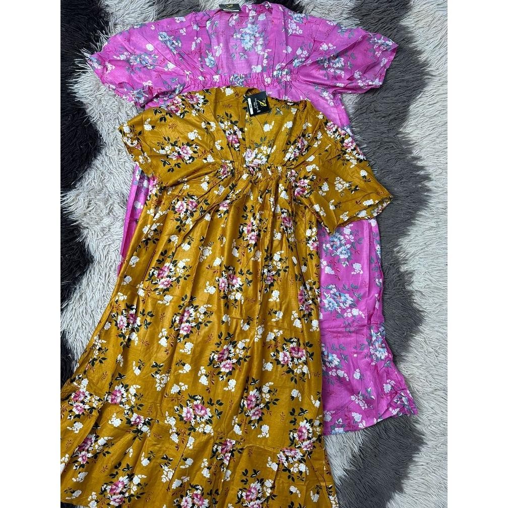 Hot Sale - Dress Daster Diandra Pendek Motif Bunga LILY BAHAN RAYON 