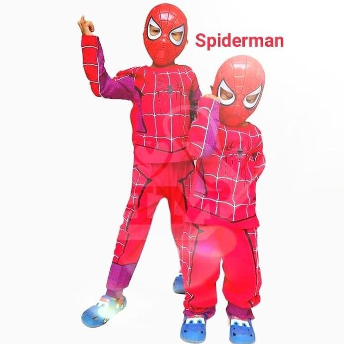 DS100 }} Baju Kostum Spiderman + Topeng Superhero / Baju topeng spiderman / kOSTUM SUPER-HERO / Sete