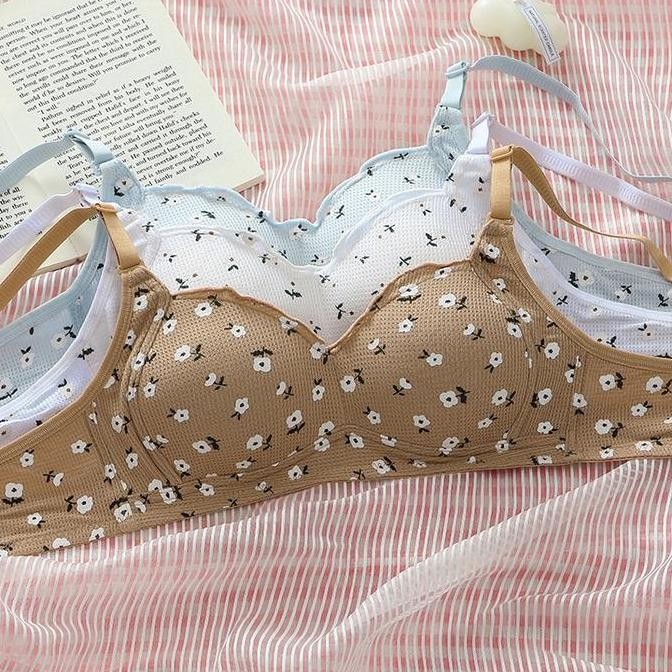 Bra Push Up Wanita Motif Unga Tanpa Kawat Wanita Korea Fashion Bralette Remaja 9051