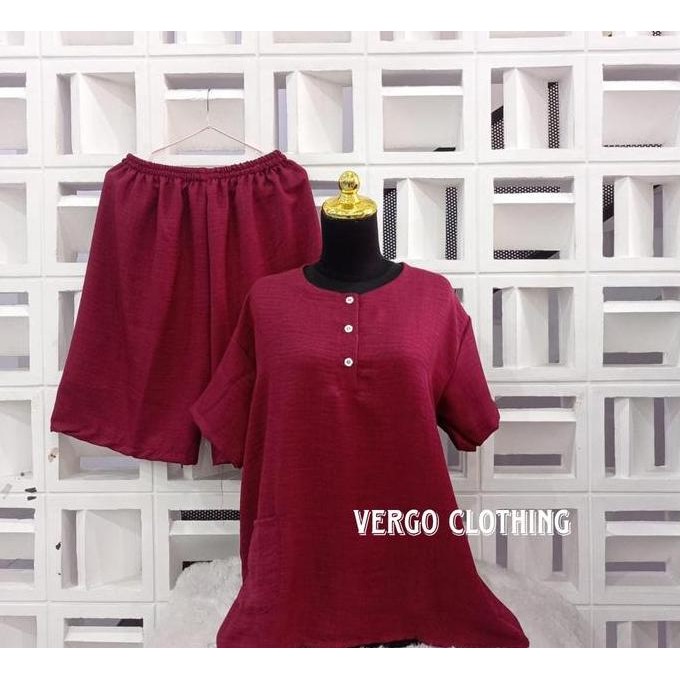 Vergo - One Set Linen Jumbo / Setelan Baju Tidur Wanita Jumbo Xxl