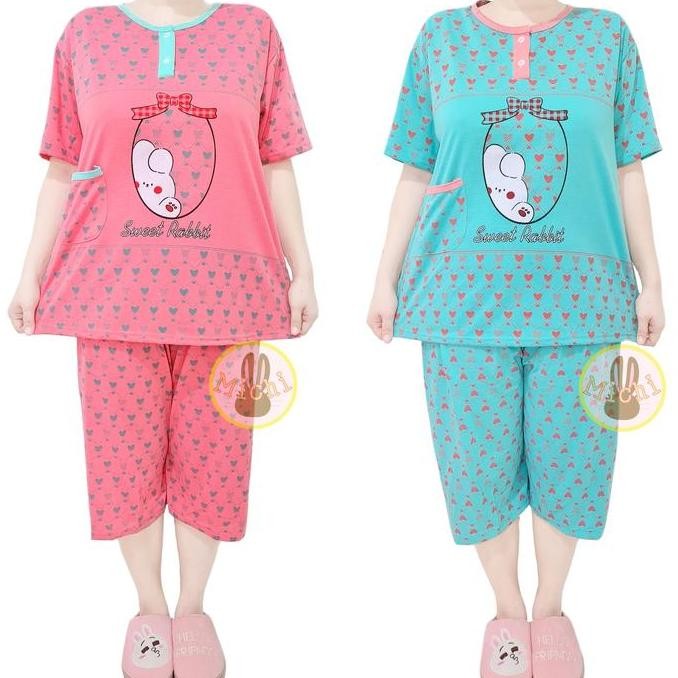 Michi Setelan Baju Tidur Premium 3/4 Jumbo Dewasa Bahan Tebal Piyama Wanita Celana Pendek Katun Panj