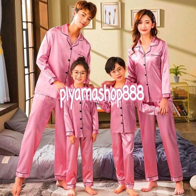 Baju Tidur Piyama Satin Dusty Pink Pp Lengan Panjang Bisa Couple Family