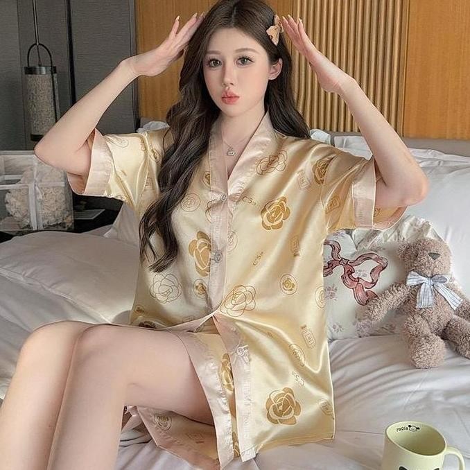 Baju Tidur Satin Baju Pakaian Piyama Tidur Wanita Import Kekinian/Baju Dinas Malam Wanita Hot/Baju T